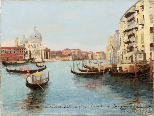 Oil on canvas of a Venetian scene, dated 1906, 12'' x 16''.