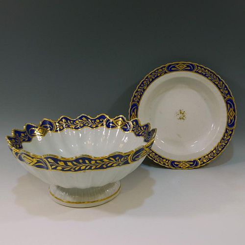 CHINESE ANTIQUE BLUE & GILT BOWL AND PLATE - 18TH CENTURY