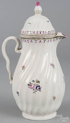 English Lowestoft chocolate pot, late 18th c., with floral decoration, 10 1/2'' h.