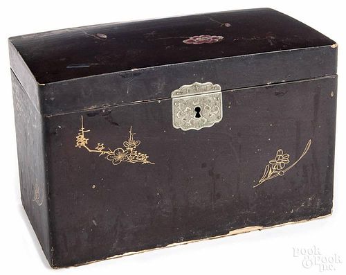Chinese lacquer tea caddy, 19th c., 6'' h., 9 1/4'' w.