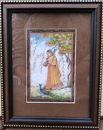 A FINE INDIAN ANTIQUE PAINTING ON MARBLE,19C