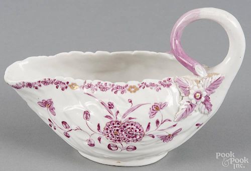 Derby porcelain sauce boat, late 18th c., with floral decoration, 4 1/2'' h., 7'' w.