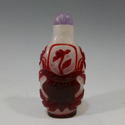 CHINESE ANTIQUE SNUFF BOTTLE - PEKING GLASS - QING DYNASTY