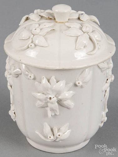 Italian porcelain cache pot, ca. 1800, with relief floral decoration, 4 1/4'' h.