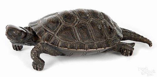 Patinated bronze turtle, ca. 1900, probably Japanese, 5 1/4'' l.