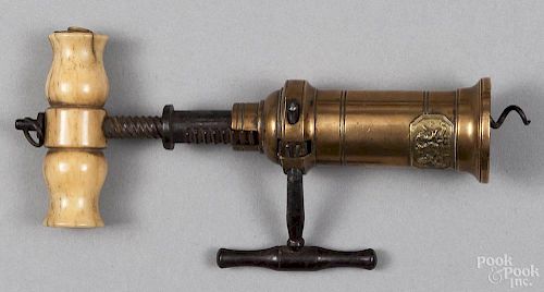 Thomason bone and brass corkscrew, mid 19th c., 8'' h.