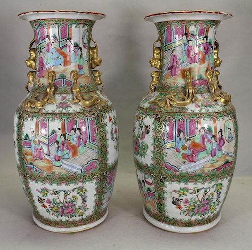 Pair of Large Chinese Rose Medallion Vases