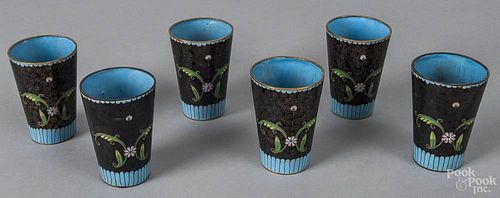 Set of six Chinese cloisonné cups, ca. 1900, 3 1/2'' h.