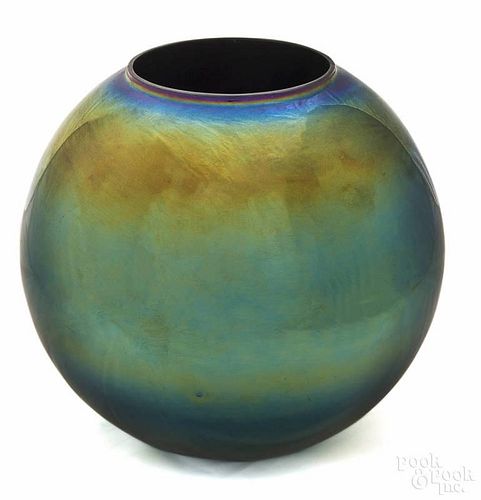 Cambridge Glass irridescent globe vase, 10 1/4'' h.
