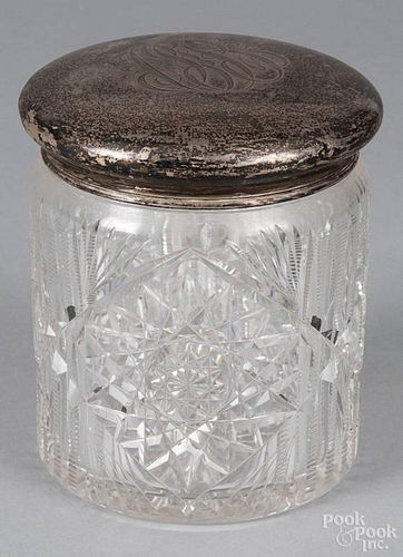 Brilliant cut glass canister, early 20th c., with a sterling silver lid, 6 1/2'' h.