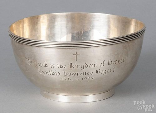 English sterling silver bowl, 1912-1913, with later memorial inscription for Cynthia Lawrence Bogert