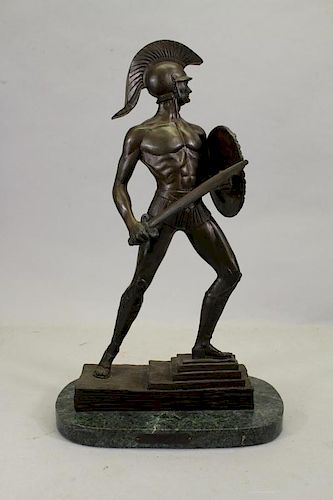 Bronze Sculpture of Roman Soldier on Marble Base