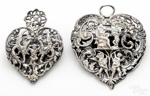 Two English silver clips, 1888-1889 and 1889-1890, possibly for a chatelaine