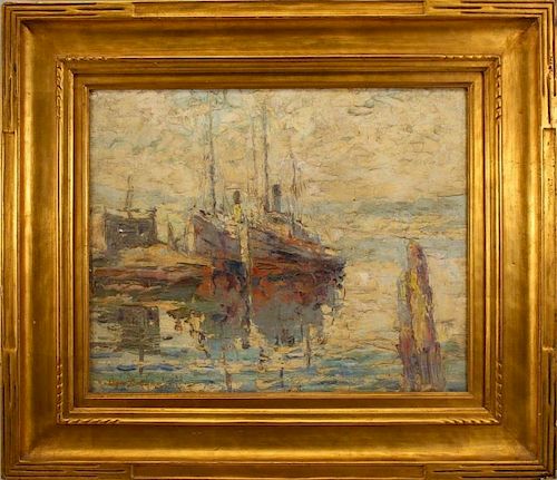 Signed, Impressionist New England Harbor Scene