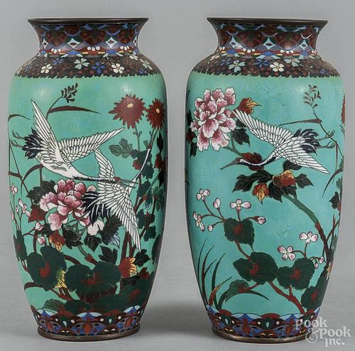 Pair of Chinese cloisonné vases, early 20th c., 12'' h.