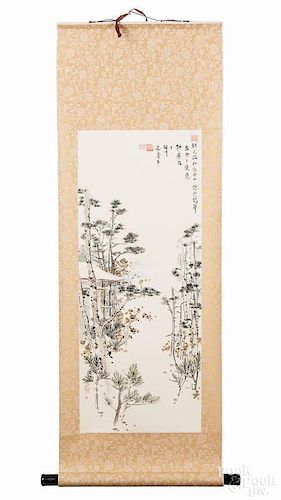 Two Oriental watercolor landscape scrolls, 20th c.
