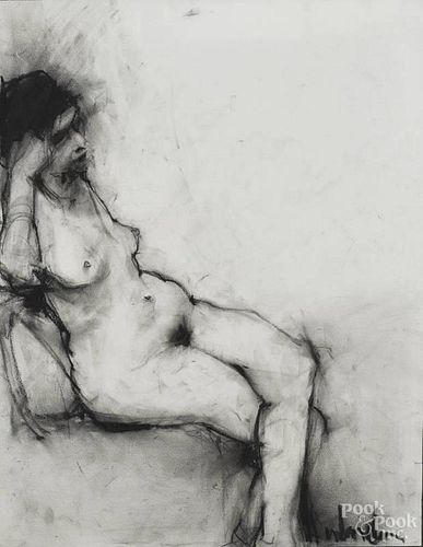 Charcoal female nude study, 20th c., 23 1/4'' x 18''.