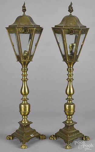 Pair of English brass lantern table lamps, ca. 1900, 23 1/2'' h.