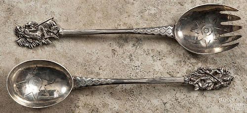 L. Huemer sterling silver salad fork and spoon, 10 1/4'' l., 9.2 ozt.