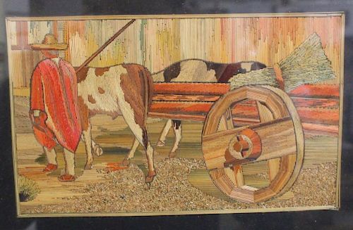 Early 20th C. Mexican Straw Painting (Popote)