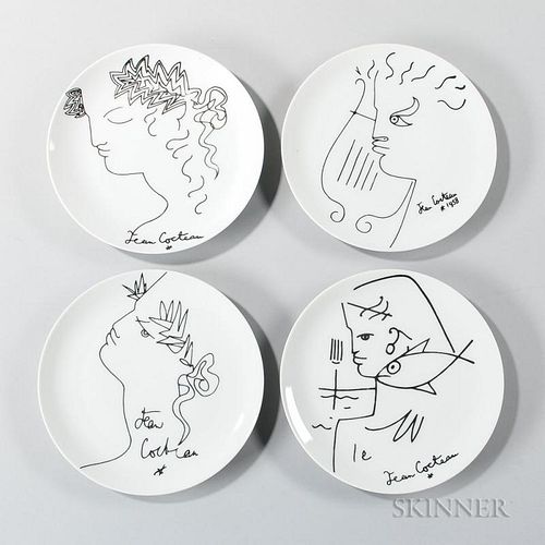 After Jean Cocteau (French, 1889-1963)    Four Luncheon Plates