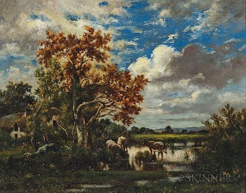 Jules Dupré (French, 1811-1889)  Early Autumn Landscape with Cows Watering