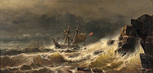 Mauritz Frederik Hendrik de Haas (American, 1832-1895)  Ship in Peril in a Stormy Sea