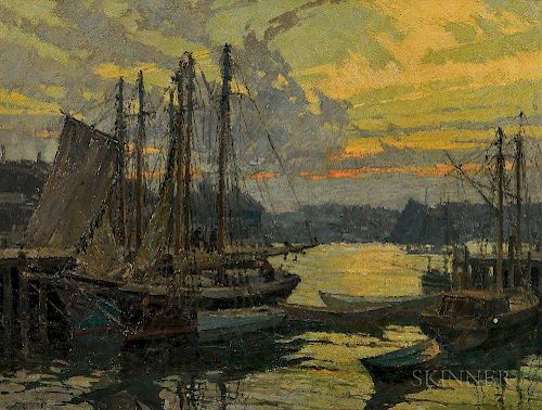 Frederick John Mulhaupt (American, 1871-1938)  Harbor View at Sunset