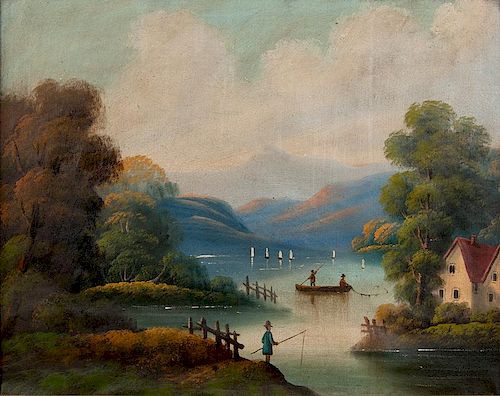 19th-Century American River Scene, Oil on Canvas