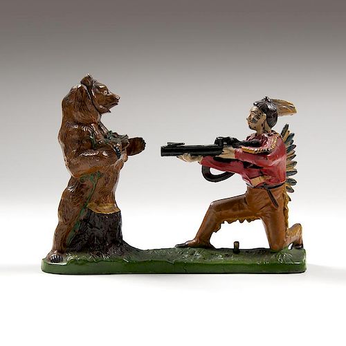 J. & E. Stevens Indian Shooting Bear Mechanical Bank