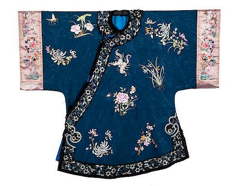 Chinese Blue Silk Robe 