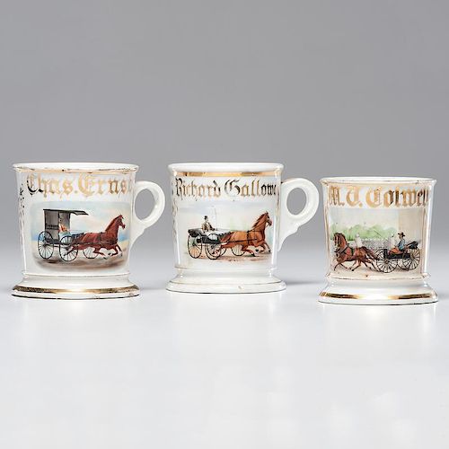 Occupational Shaving Mugs Featuring Horse Drawn Buggies, Lot of Three