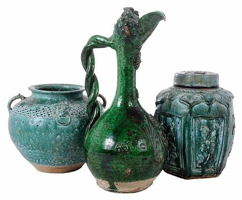 Three Green Glazed Chinese Ceramic Objects