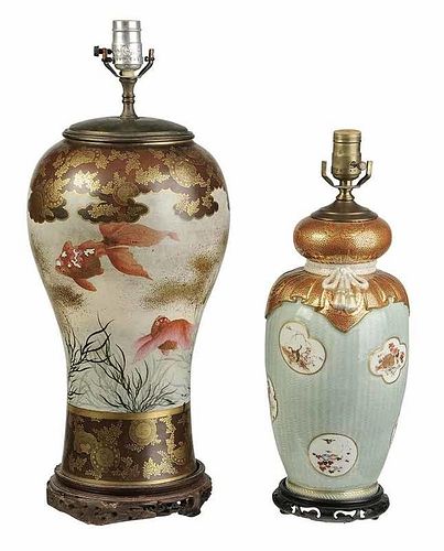 Two Japanese Vases Converted to Lamps