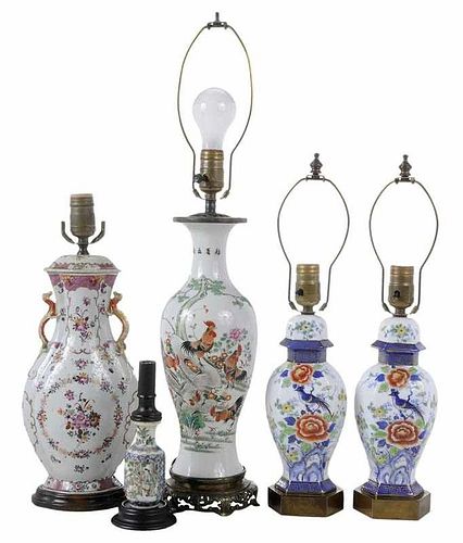 Five Chinese Vases Converted to Lamps