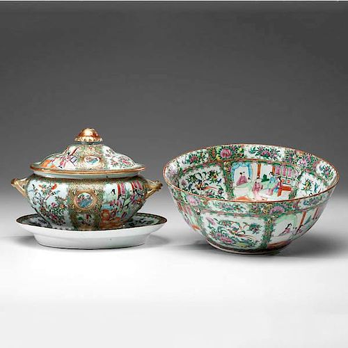 Chinese Rose Medallion Tureen and Bowl 