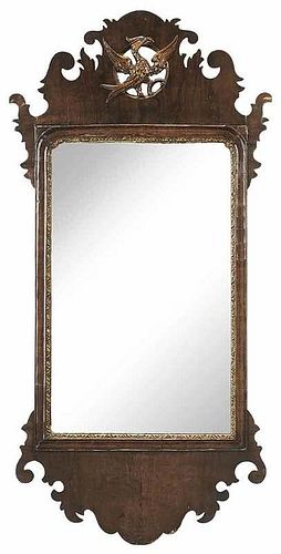Chippendale Style Figured Walnut Mirror
