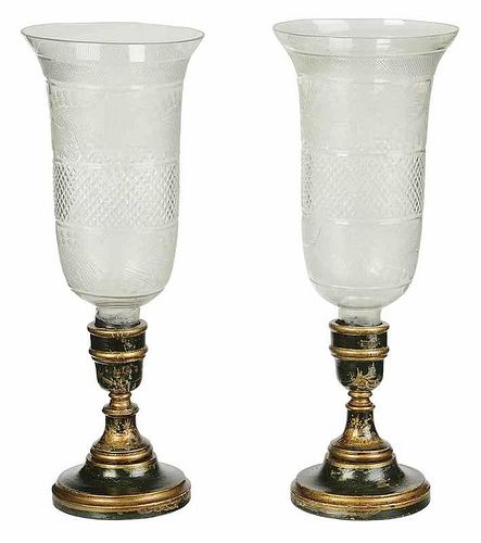 Pair of Candlesticks with Clear Glass Shades