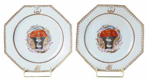 Pair of Hexagonal Armorial Chinese Export Plates