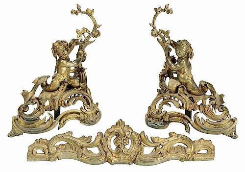 Set of Louis XV Style Gilt Bronze Figural Chenet