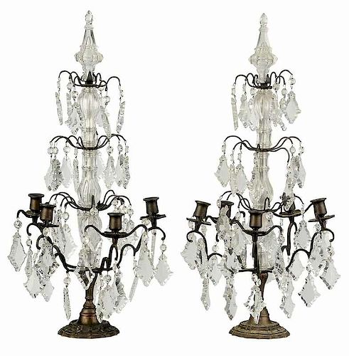 Pair Venetian Style Brass and Crystal Candelabra