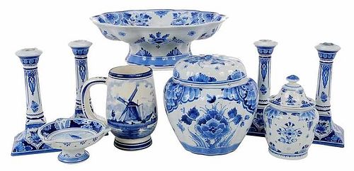 Nine Pieces Blue and White Delft