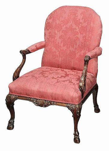 Chippendale Style Carved Mahogany Library Chair