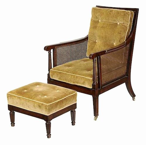 Regency Style Inlaid Arm Chair and Ottoman