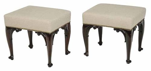 Pair of Queen Anne Style Mahogany Foot Stools