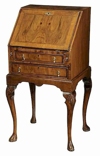 Diminutive Queen Anne Style Figured Walnut Desk