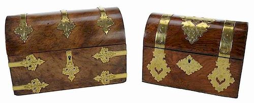 Two Gothic Revival Brass Bound Letter Boxes
