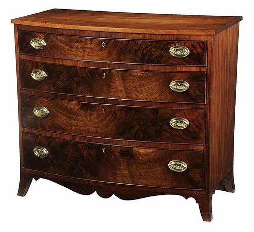 American Federal Figured Walnut Bow Front Chest