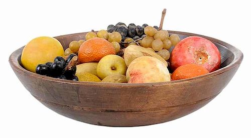 28 Pieces of Stone Fruit in Large Wooden Bowl