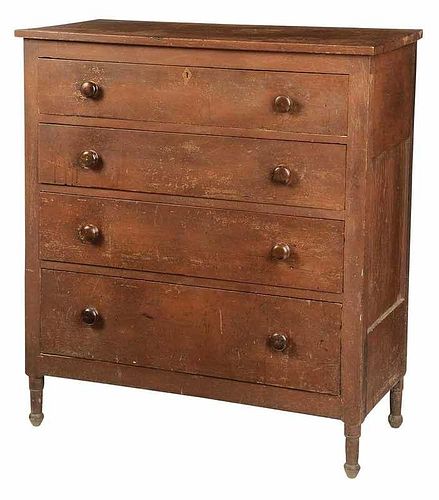 American Federal Red Painted Four Drawer Chest